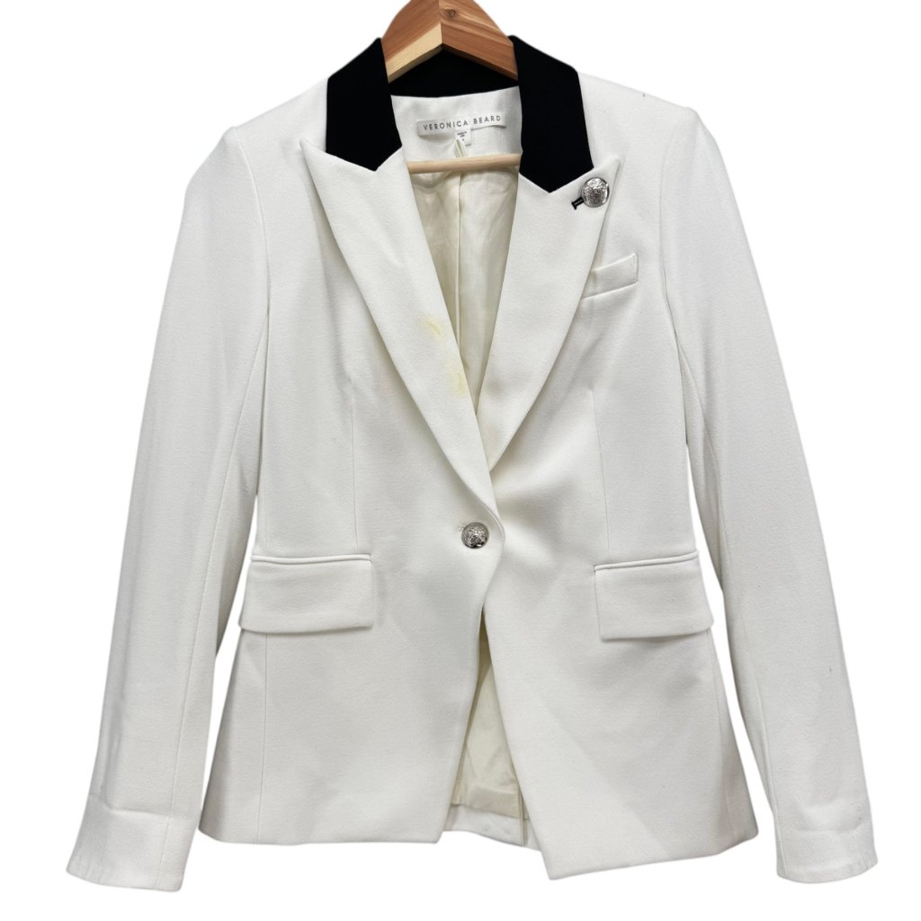 Veronica Beard Fergus Dickey Blazer Womens White Crepe Black Contrast Size 2